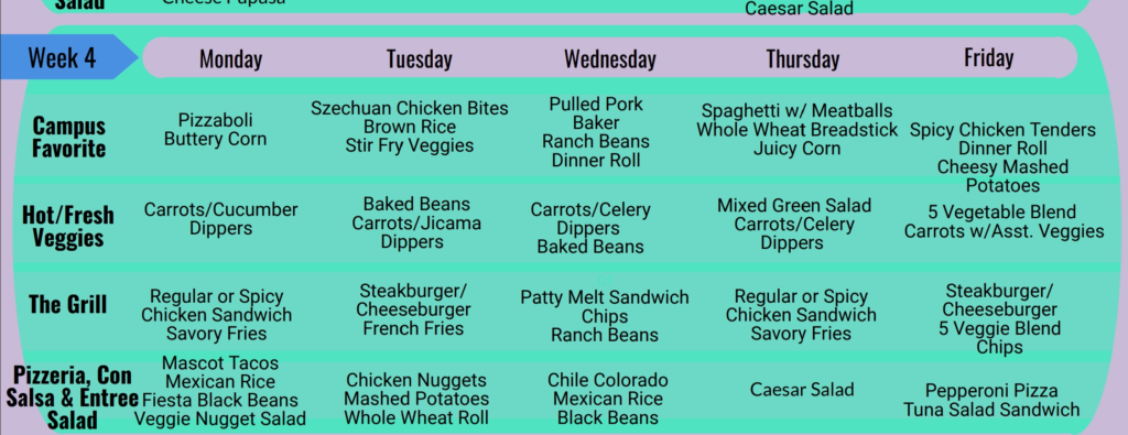 Lunch Menu for 9/23 - 9/27