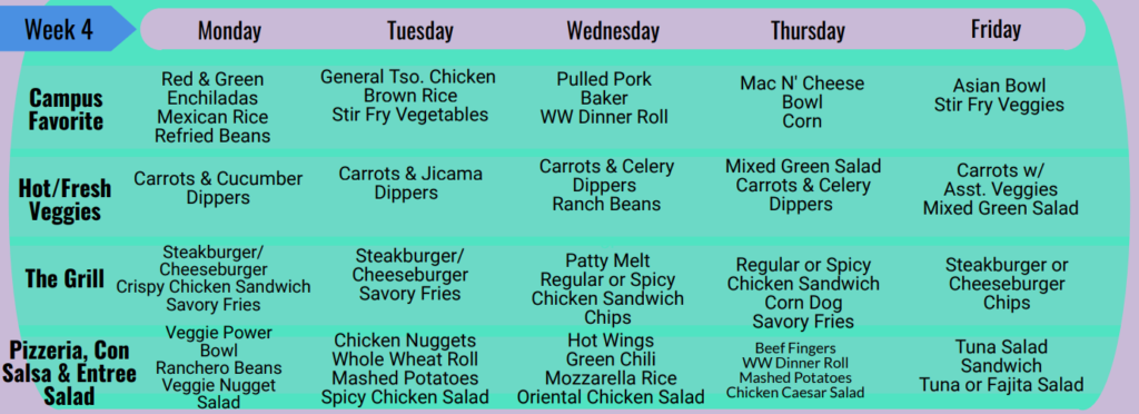 Weekly Cafeteria Menu